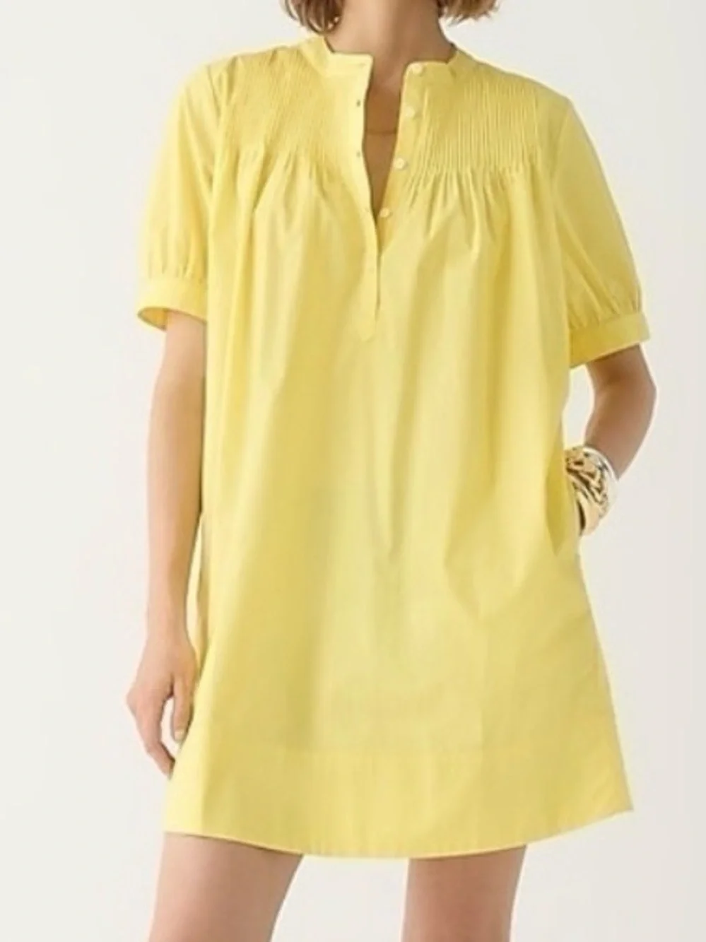 New J Crew Short Sleeve Mini Shirt Dress Cotton Poplin Yellow